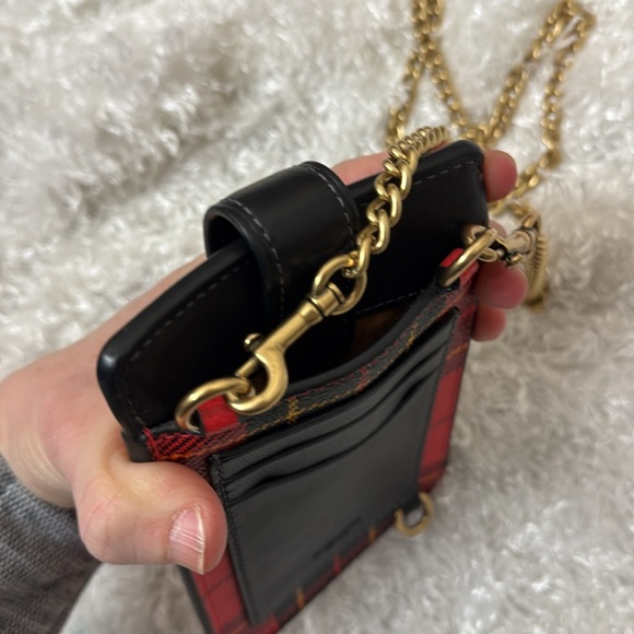 Coach cell phone crossbody chain strap wallet purse bag red plaid - Picture 5 of 9